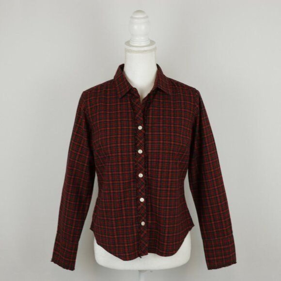 Eddie Bauer Women's Petite Small Black Red Plaid Long Sleeve Button Up Shirt - Picture 1 of 7